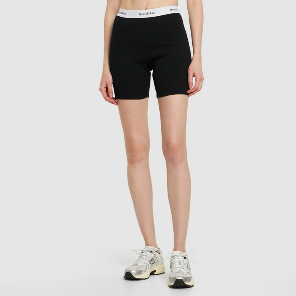 SPORTY & RICH - Serif Logo Ribbed Biker Thick Shorts Sz S